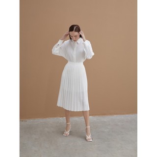 COCO SIN - Chân Váy Trắng Midi Dập Ly
