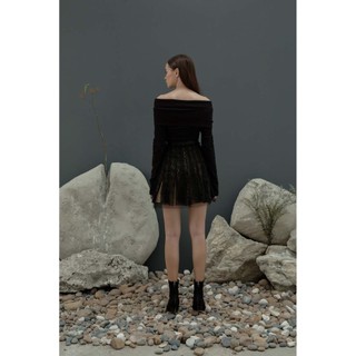 COCO SIN - Chân Váy Ren Đen Phối Sheer