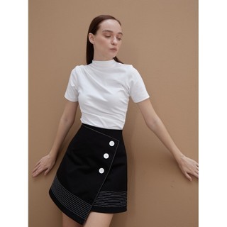 COCO SIN - Chân Váy Mini Đen Viền Chỉ Đính Nút