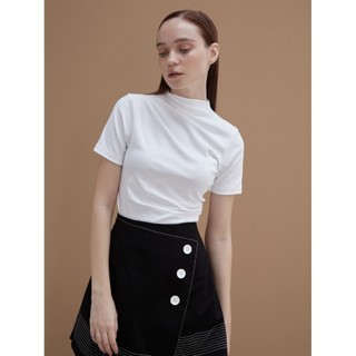 COCO SIN - Chân Váy Mini Đen Viền Chỉ Đính Nút