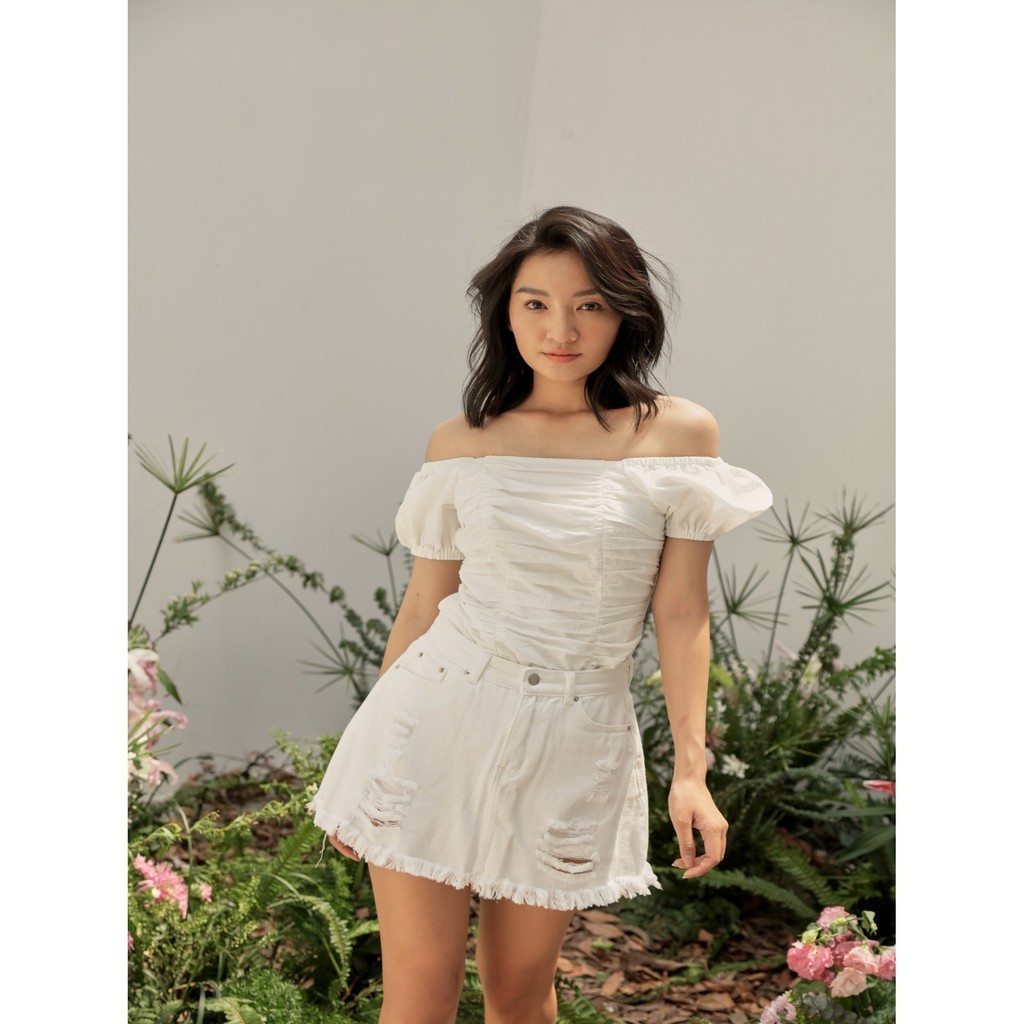 COCO SIN - Chân Váy Jean Trắng