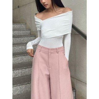 Coco sin - bodysuit thun ánh kim trắng lệch vai