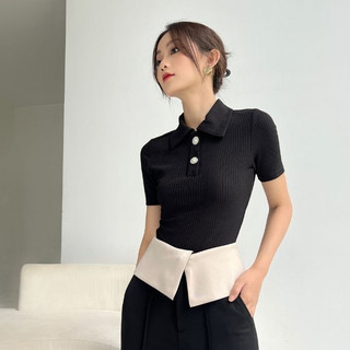 Coco sin - bodysuit thun gân đen đính nút