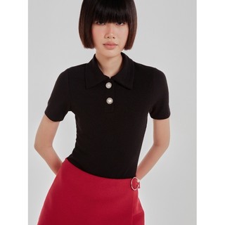 COCO SIN - Bodysuit Thun Gân Đen Đính Nút