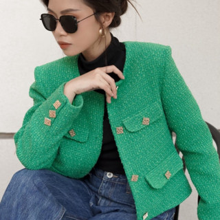 COCO SIN - Blazer Tweed Xanh Đính Nút