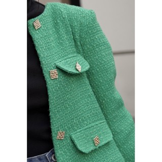 COCO SIN - Blazer Tweed Xanh Đính Nút