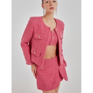 COCO SIN - Blazer Tweed Hồng Đính Nút