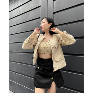 COCO SIN - Blazer Tweed Gold Đính Nút
