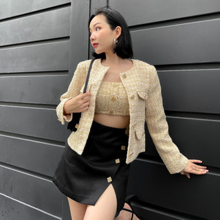 COCO SIN - Blazer Tweed Gold Đính Nút