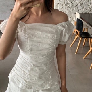 Coco sin - áo xếp ly trắng trẹt vai