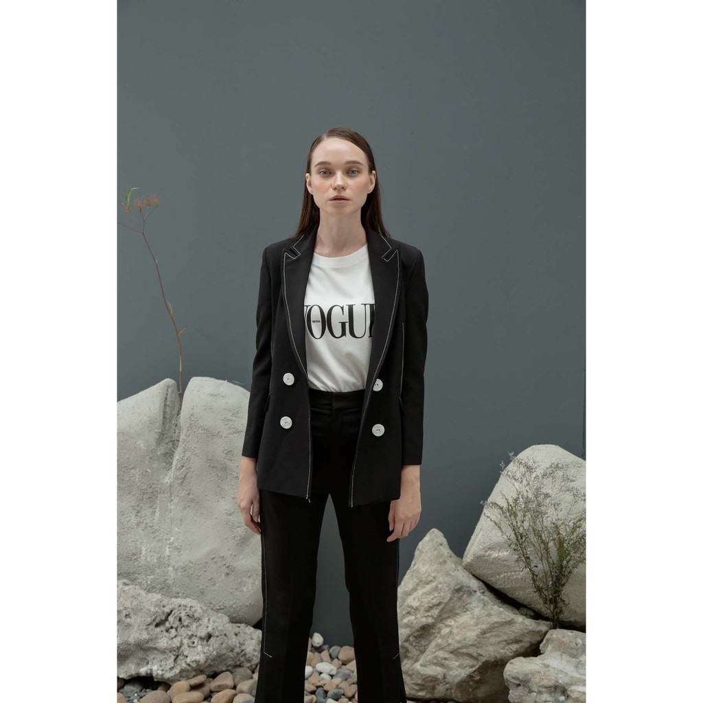 COCO SIN - Áo Vest Đen Viền Chỉ