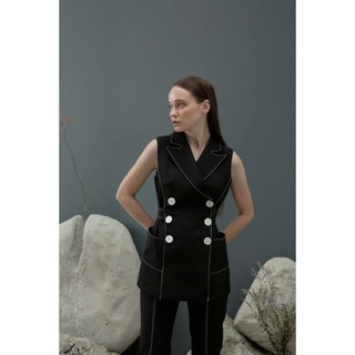COCO SIN - Áo Vest Đen Sát Nách Đính Nút