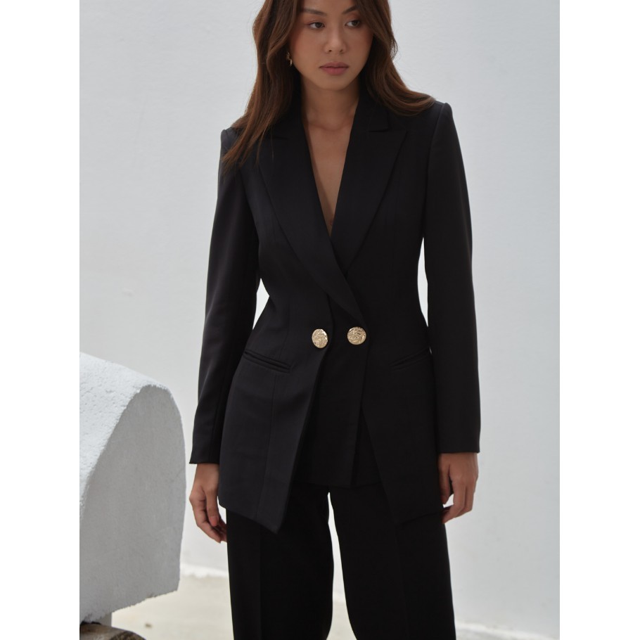 COCO SIN - Áo Vest Đen Nút Gold