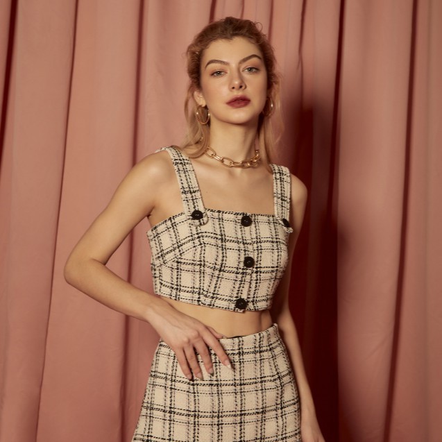 COCO SIN - Áo Tweed Caro Croptop