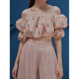 Coco sin - áo trẹt vai hoạ tiết hồng pastel