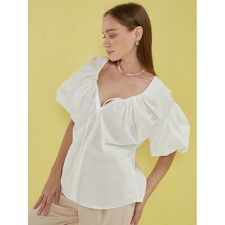 COCO SIN - Áo Trắng Tay Phồng Cột Nơ