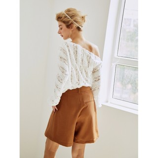 COCO SIN - Áo Trắng Pattern Lệch 1 Vai
