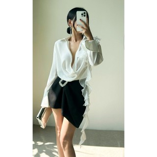 COCO SIN - Áo Tơ Trắng Cổ Đổ Tay Dài
