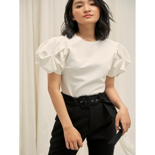 COCO SIN - Áo Thun Trắng Tay Xếp Ly