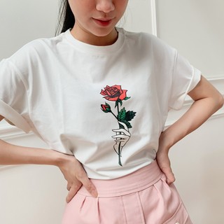 COCO SIN - Áo Thun Trắng Hoa Hồng