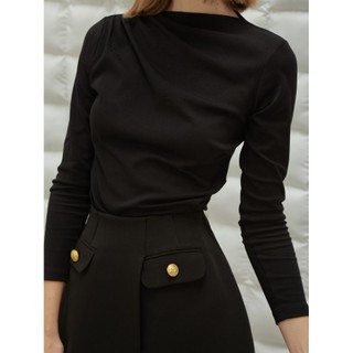 COCO SIN - Áo Thun Tay Dài Xếp Ly Đen