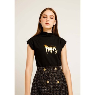 COCO SIN - Áo thun sát nách đen cổ lọ CCS Paris