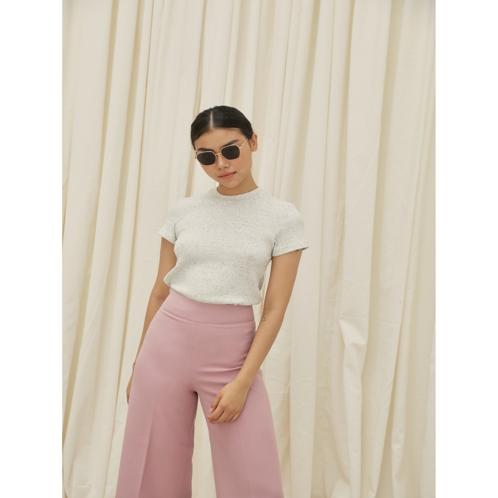 COCO SIN - Áo Thun Gân Basic Cổ Tròn Màu Hạt Tiêu