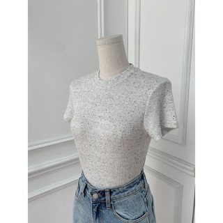 COCO SIN - Áo Thun Gân Basic Cổ Tròn Màu Hạt Tiêu