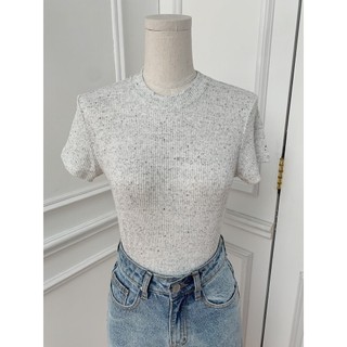 COCO SIN - Áo Thun Gân Basic Cổ Tròn Màu Hạt Tiêu