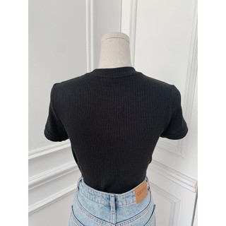 COCO SIN - Áo Thun Gân Đen Basic Cổ Tròn