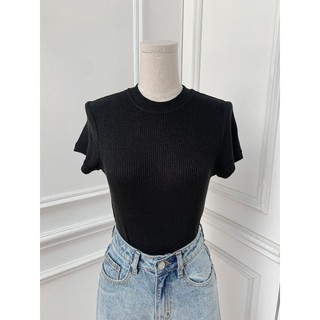 COCO SIN - Áo Thun Gân Đen Basic Cổ Tròn