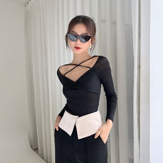 Coco sin - áo thun đen tay dài twist ngực