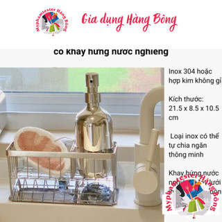 Kệ đựng đồ rửa chén bát chia ngăn có khay hứng nước nghiêng kèm miếng dán tường.
