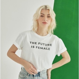 Coco sin - áo thun cổ tròn phom suôn in logo trắng the future is female