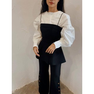 COCO SIN - Áo Sơ Mi Trắng Tay Phồng Cổ V