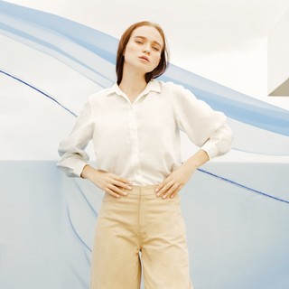 COCO SIN - Áo Sơ Mi Cotton Linen Trắng Kem