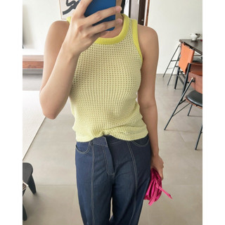 COCO SIN - Áo Sát Nách Len Xanh Phối