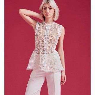 COCO SIN - Áo Ren Trắng Sát Nách Phối Dập Ly