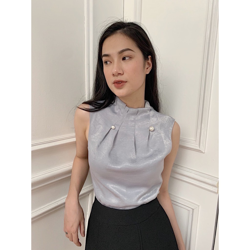 COCO SIN - Áo Lụa Xanh Sát Nách Đính Hạt