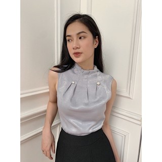 COCO SIN - Áo Lụa Xanh Sát Nách Đính Hạt