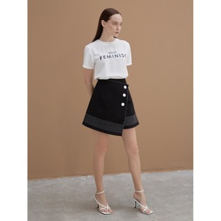 COCO SIN - Áo Lụa In Logo Trắng Wild Feminist Cổ Tròn