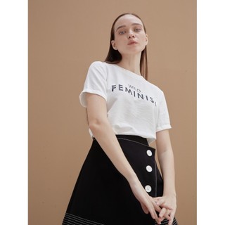 COCO SIN - Áo Lụa In Logo Trắng Wild Feminist Cổ Tròn