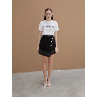 COCO SIN - Áo Lụa In Logo Trắng Wild Feminist Cổ Tròn
