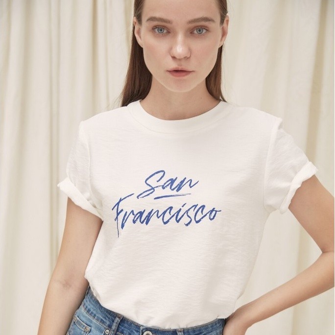 COCO SIN - Áo Lụa In Logo Trắng Sanfrancisco Cổ Tròn