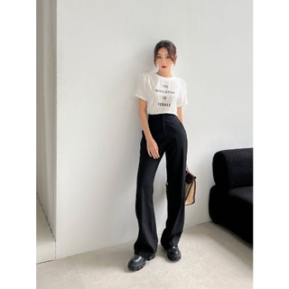 COCO SIN - Áo Lụa In Logo Trắng The Revolution Cổ Tròn
