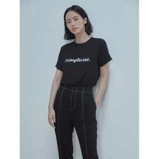 COCO SIN - Áo Lụa In Logo Đen Simplicity Cổ Tròn