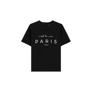 COCO SIN - Áo Lụa In Logo Paris Cổ Tròn