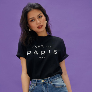 COCO SIN - Áo Lụa In Logo Paris Cổ Tròn