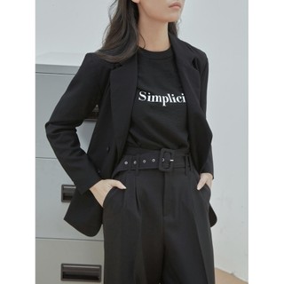 COCO SIN - Áo Lụa In Logo Đen Simplicity Cổ Tròn