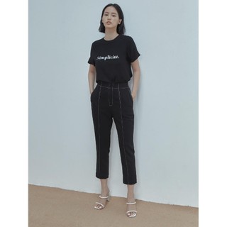 COCO SIN - Áo Lụa In Logo Đen Simplicity Cổ Tròn